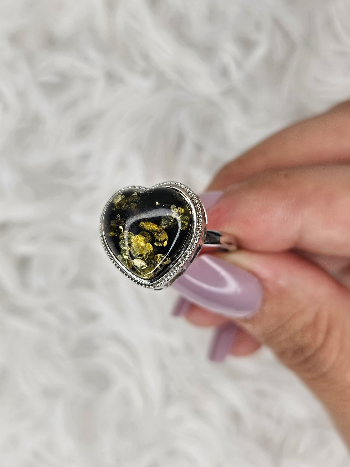 S925 Silver Adjustable Black Amber Ring - MAS1045