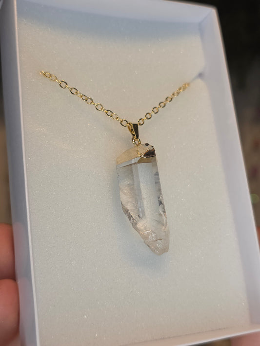 18ct Gold Plated Brazilian Lemurian Quartz Necklace E