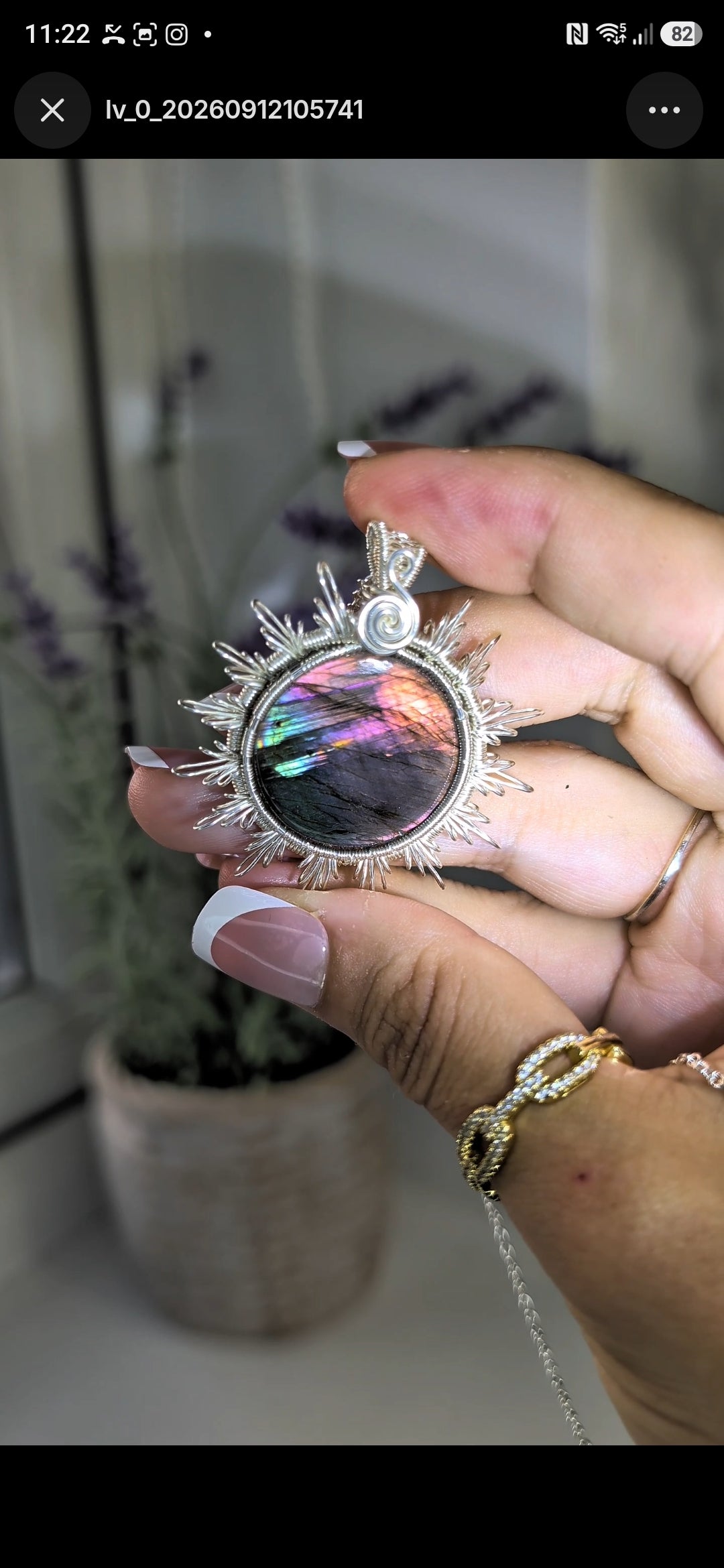 Hand Woven Silver Labradorite Sun Necklace with S925 Silver Chain -  Rainbow Flash