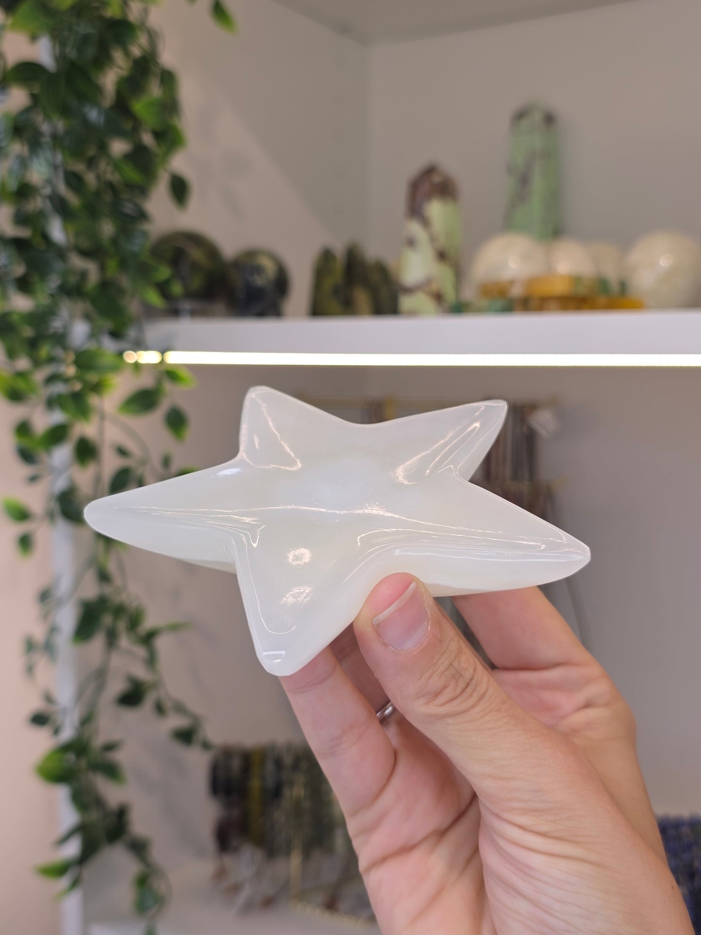 Mexican Onyx Star Shape Bowl Trinket Dish - White Calcite - B