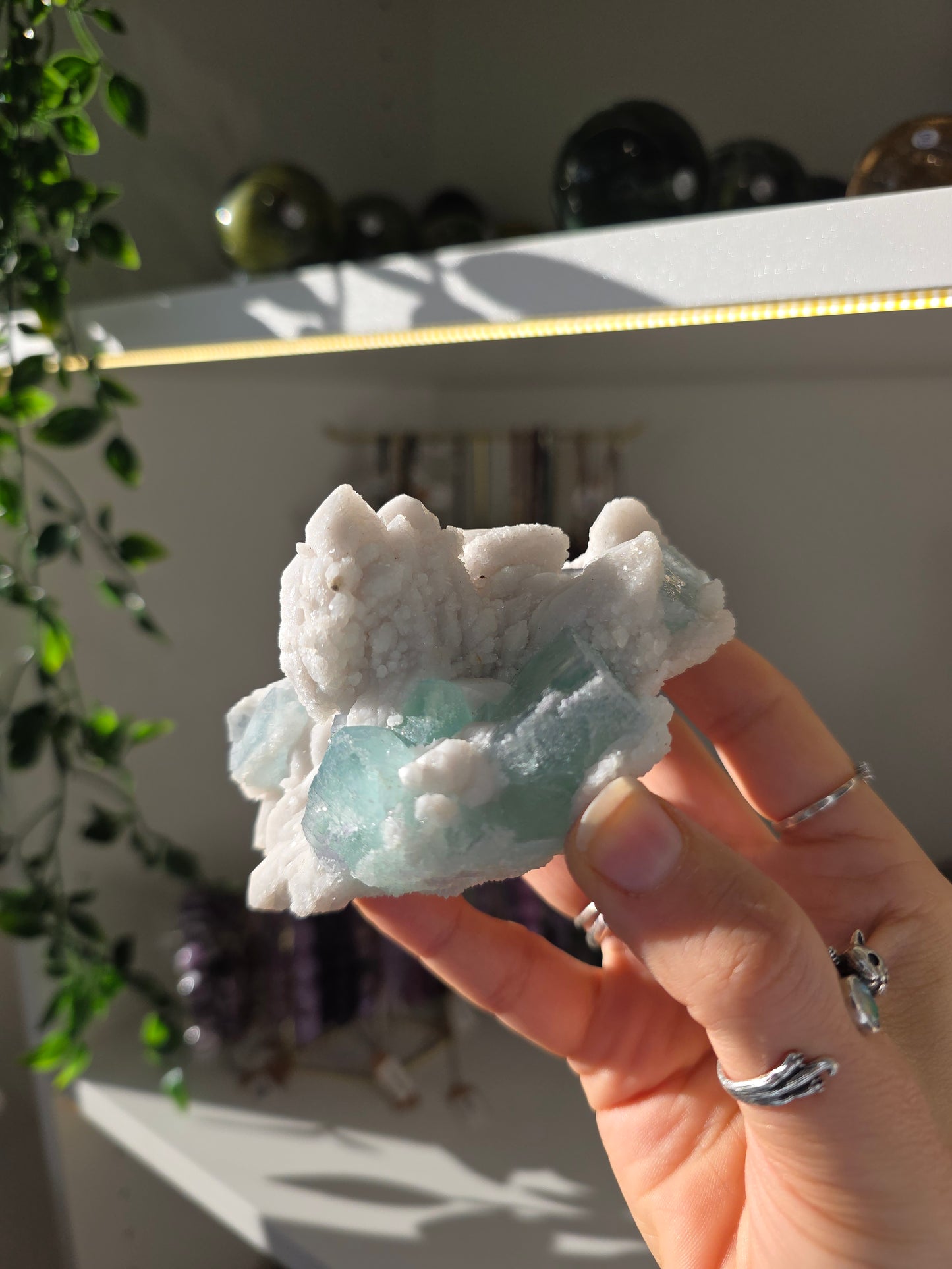Blue Fluorite on Candle Quartz from Huanggang, Inner Mongolia