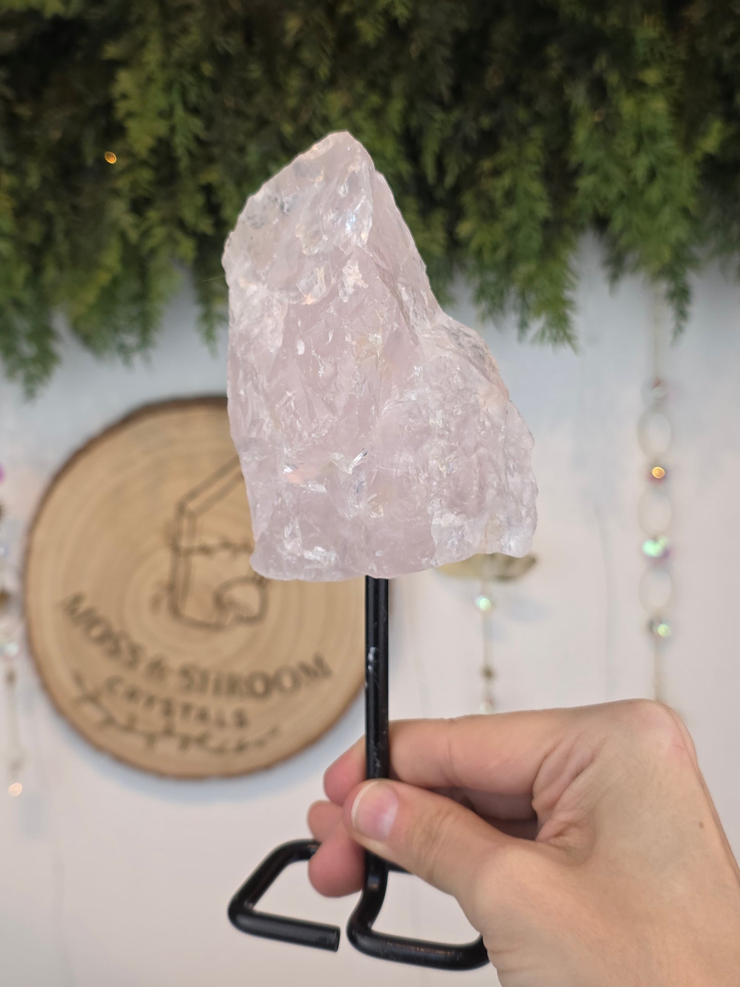 Raw Rose Quartz on Stand