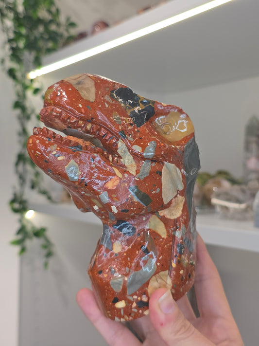 Red Puddin Stone Jasper Dinosaur T-Rex Carving