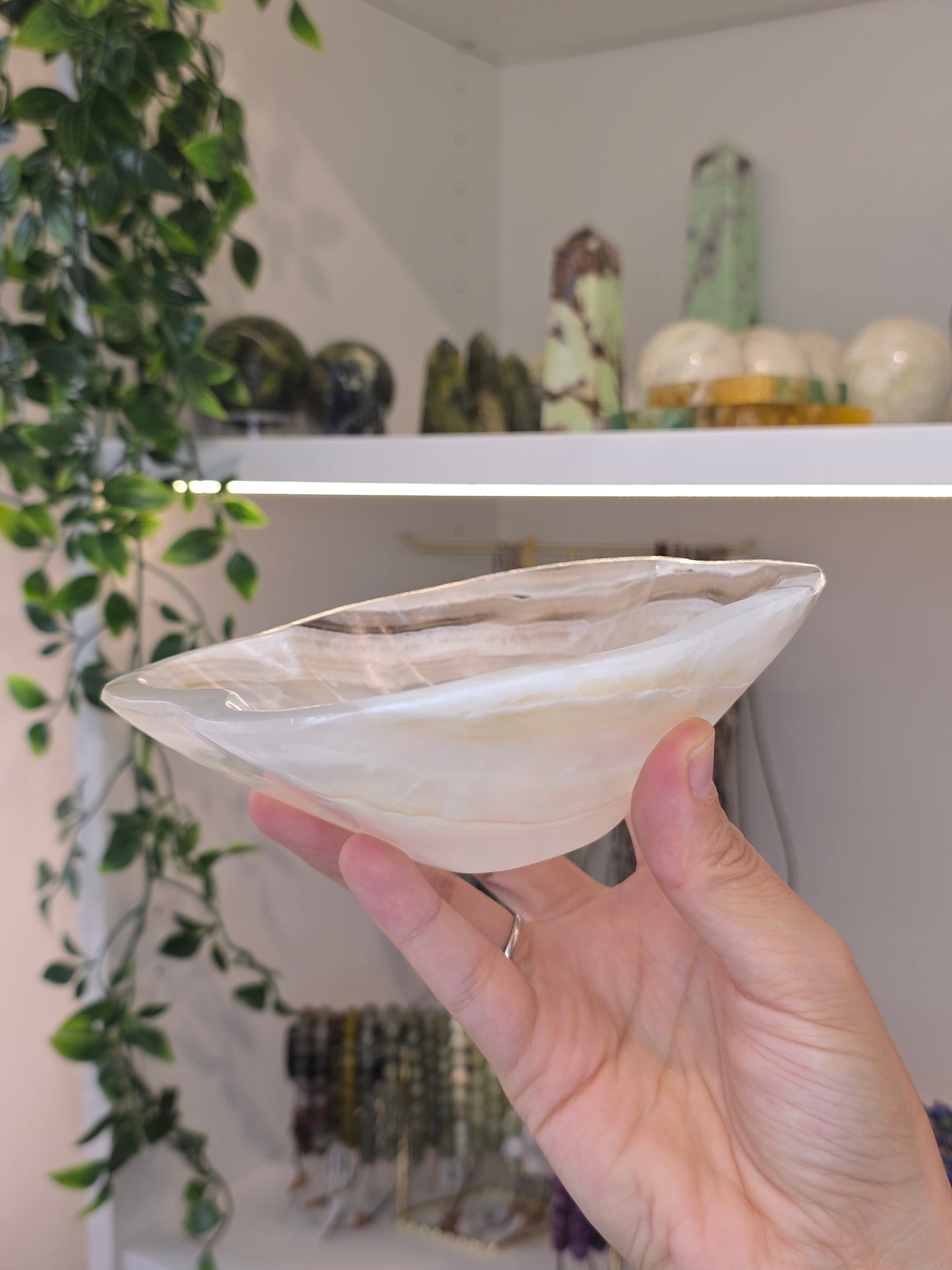 Mexican Onyx Freeform Bowl - Honey Calcite - C