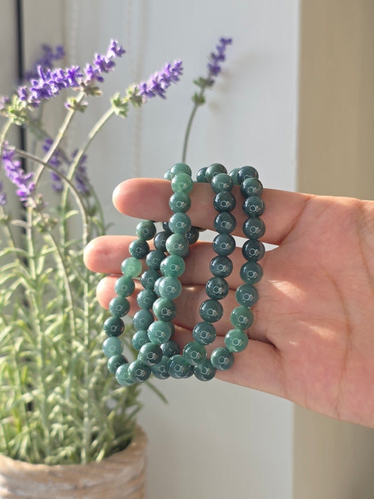 Blue Water Jade - Round Bead Bracelet 8mm
