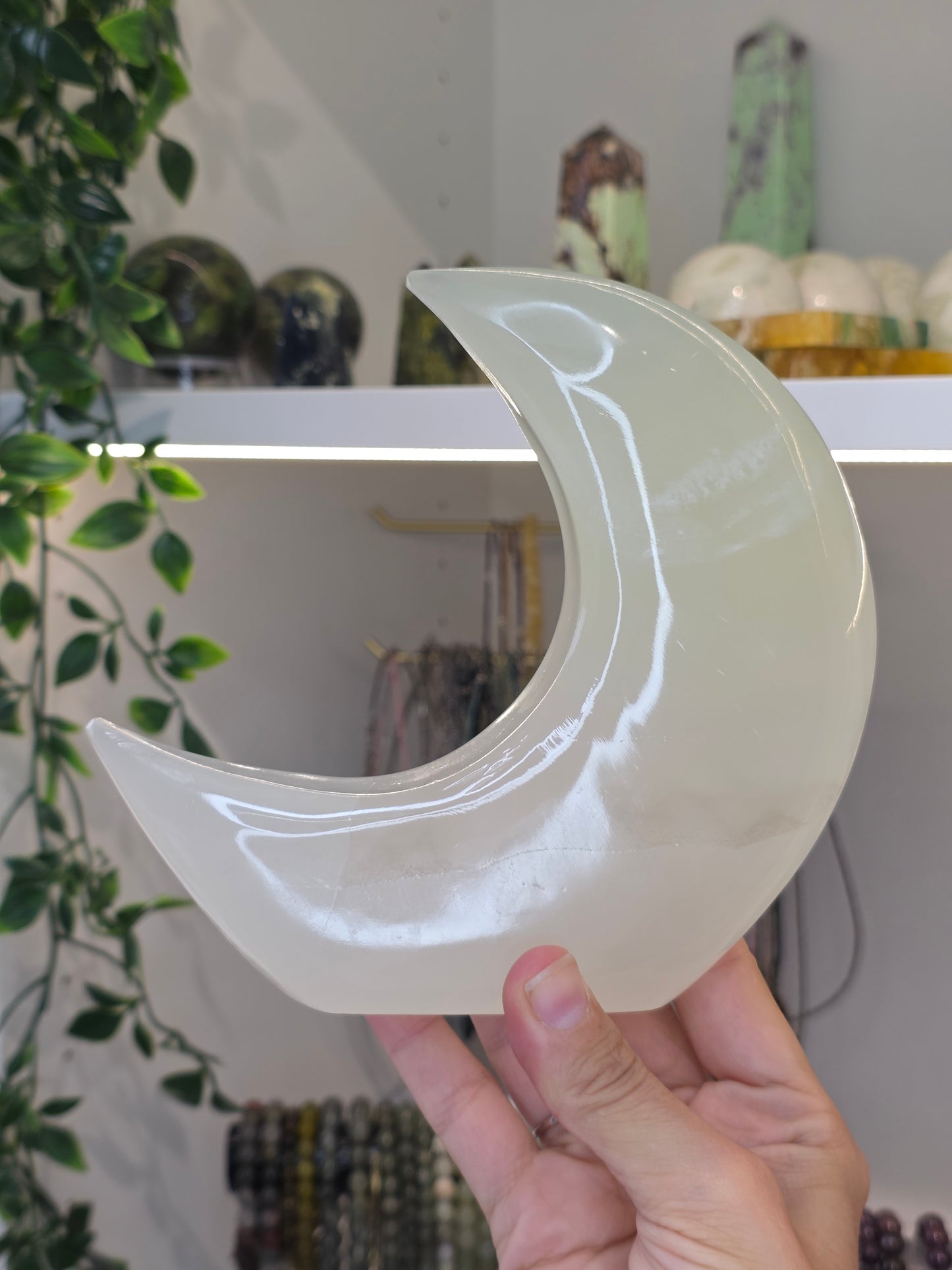 Mexican Onyx Freestanding Moon - Green Calcite - B