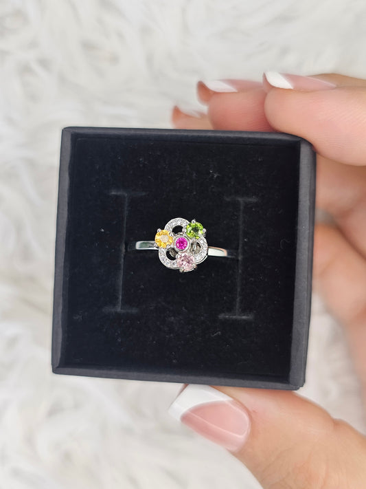 S925 Silver Adjustable Tourmaline Spinning Fidget Ring - MAS0927