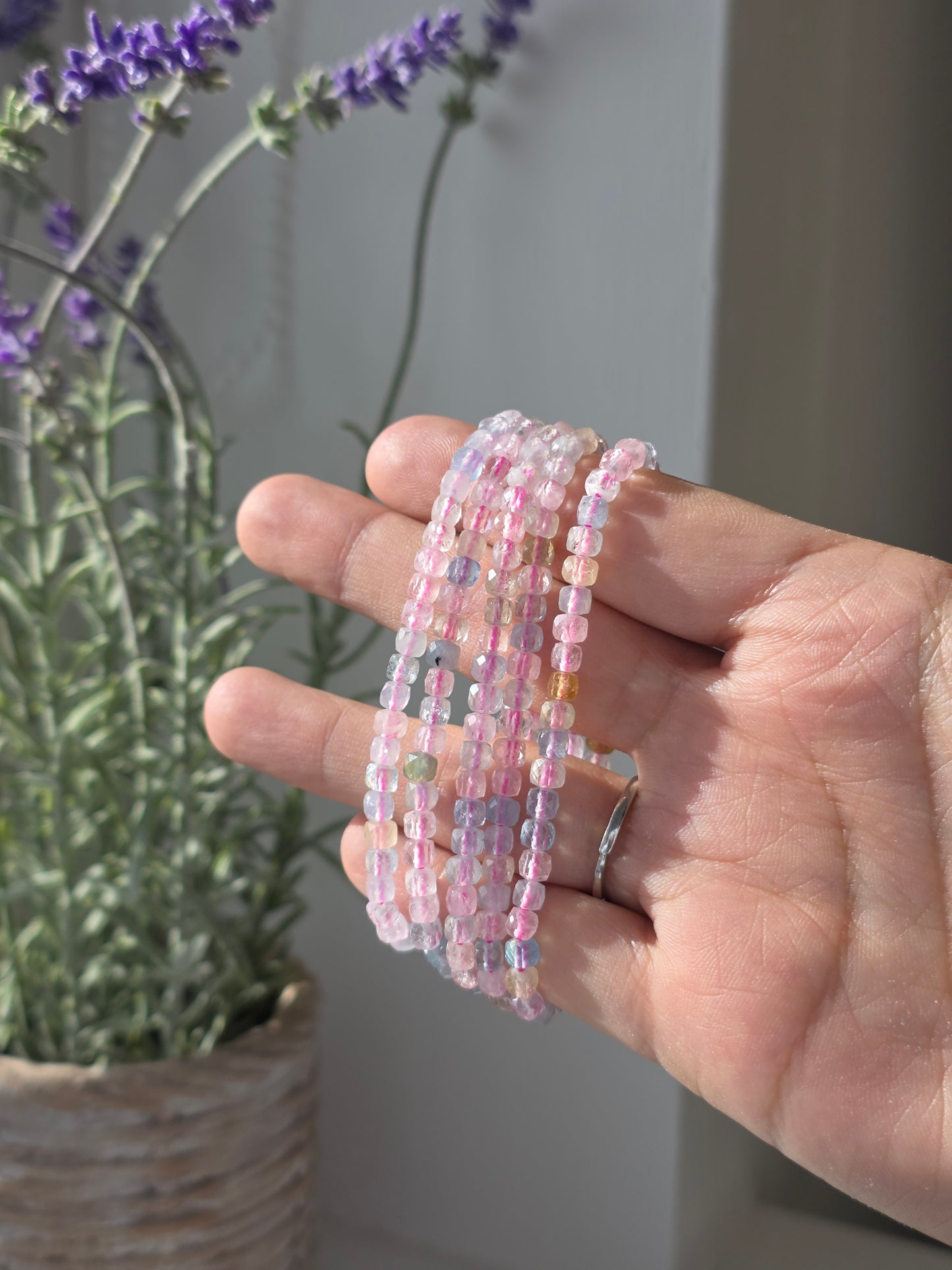 Morganite - Cubic Facetted Bracelet 4mm