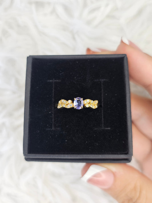 18ct Gold Plated S925 Silver Adjustable Tanzinite Ring - MAS0915