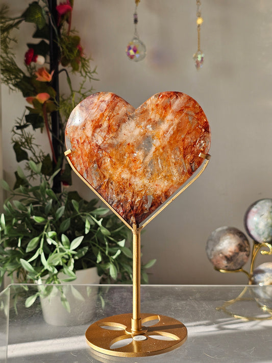 High Quality Fire Quartz Heart on Custom Stand - MAS0815