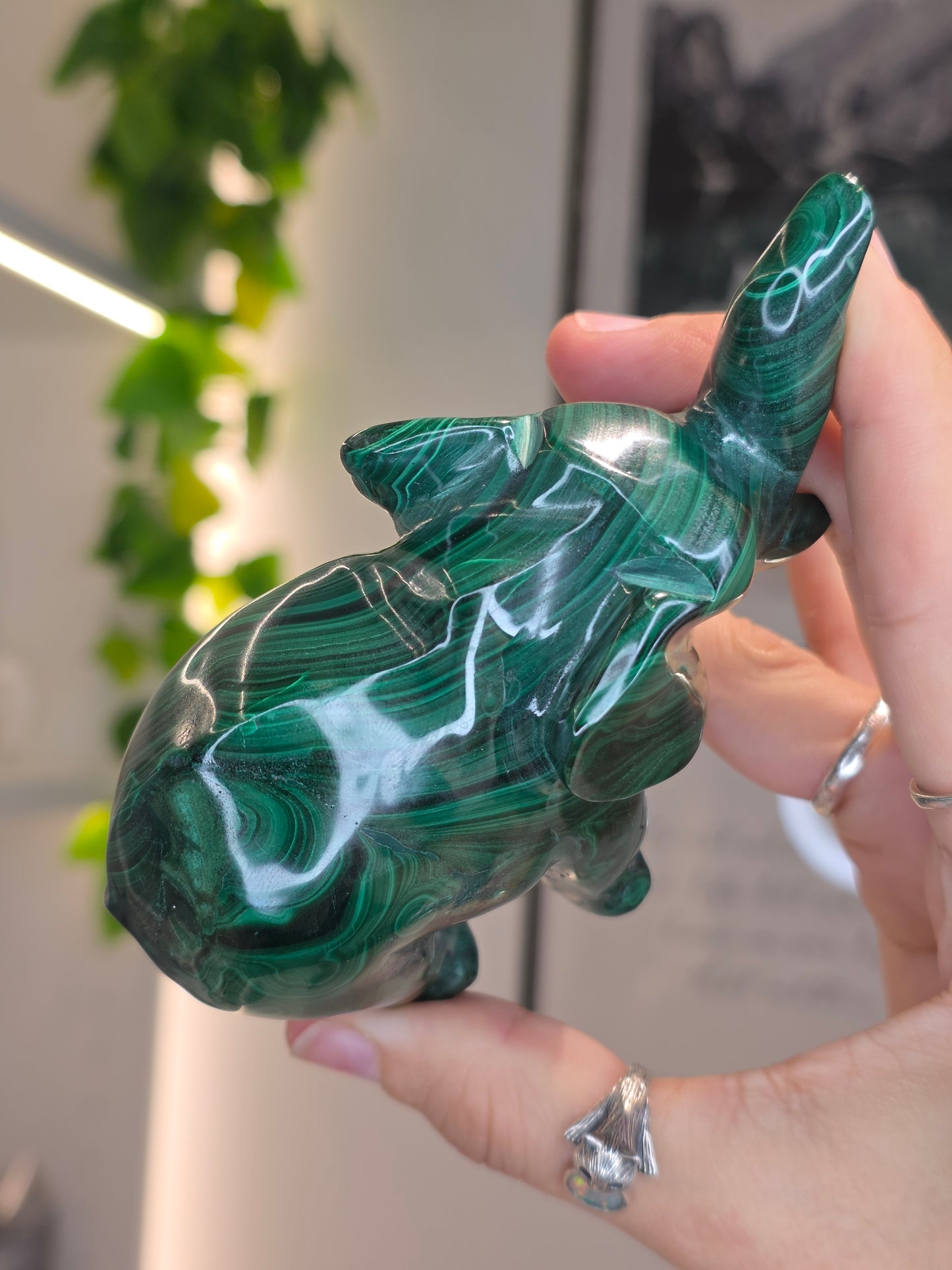 Malachite Elephant Carving - J