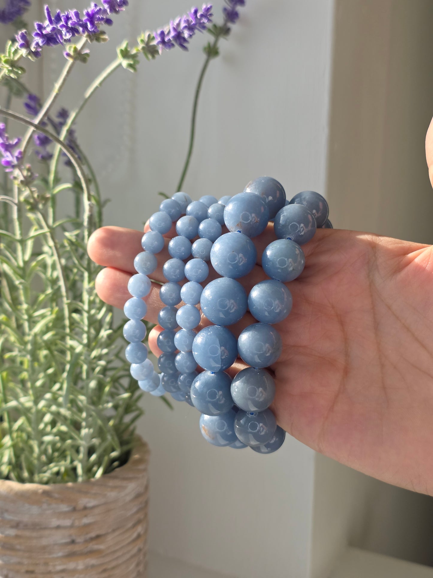 Dark Angelite - Round Bead Bracelets Various Size