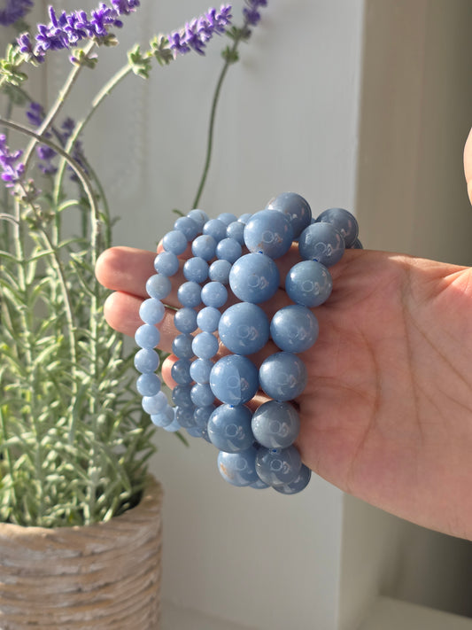 Dark Angelite - Round Bead Bracelets Various Size
