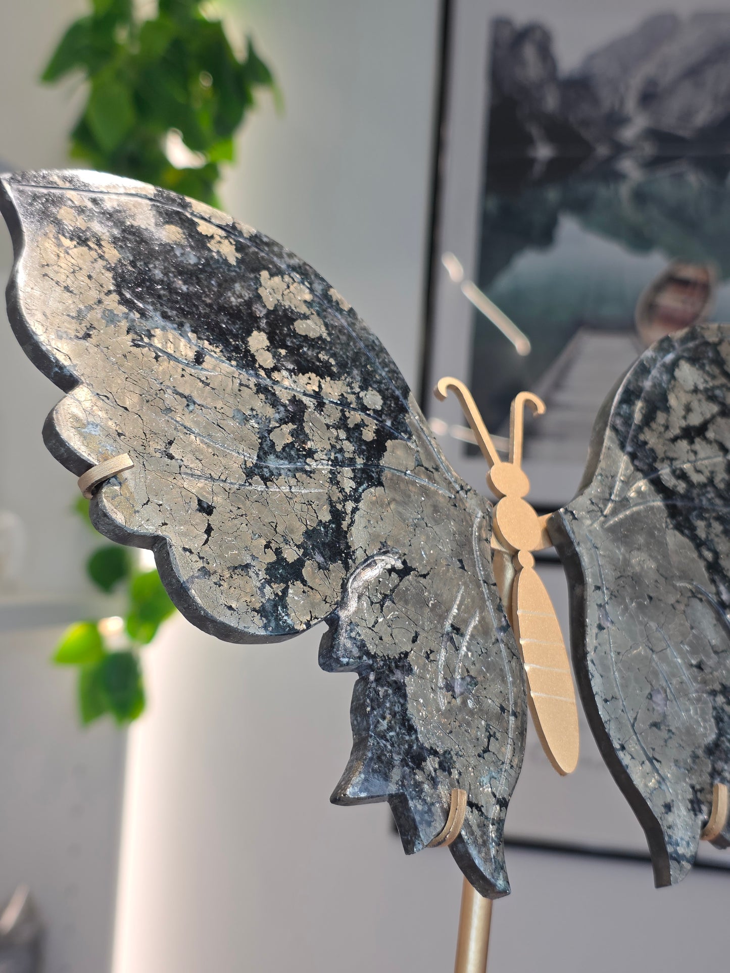 Pyrite Butterfly Wings on Custom Stand - A