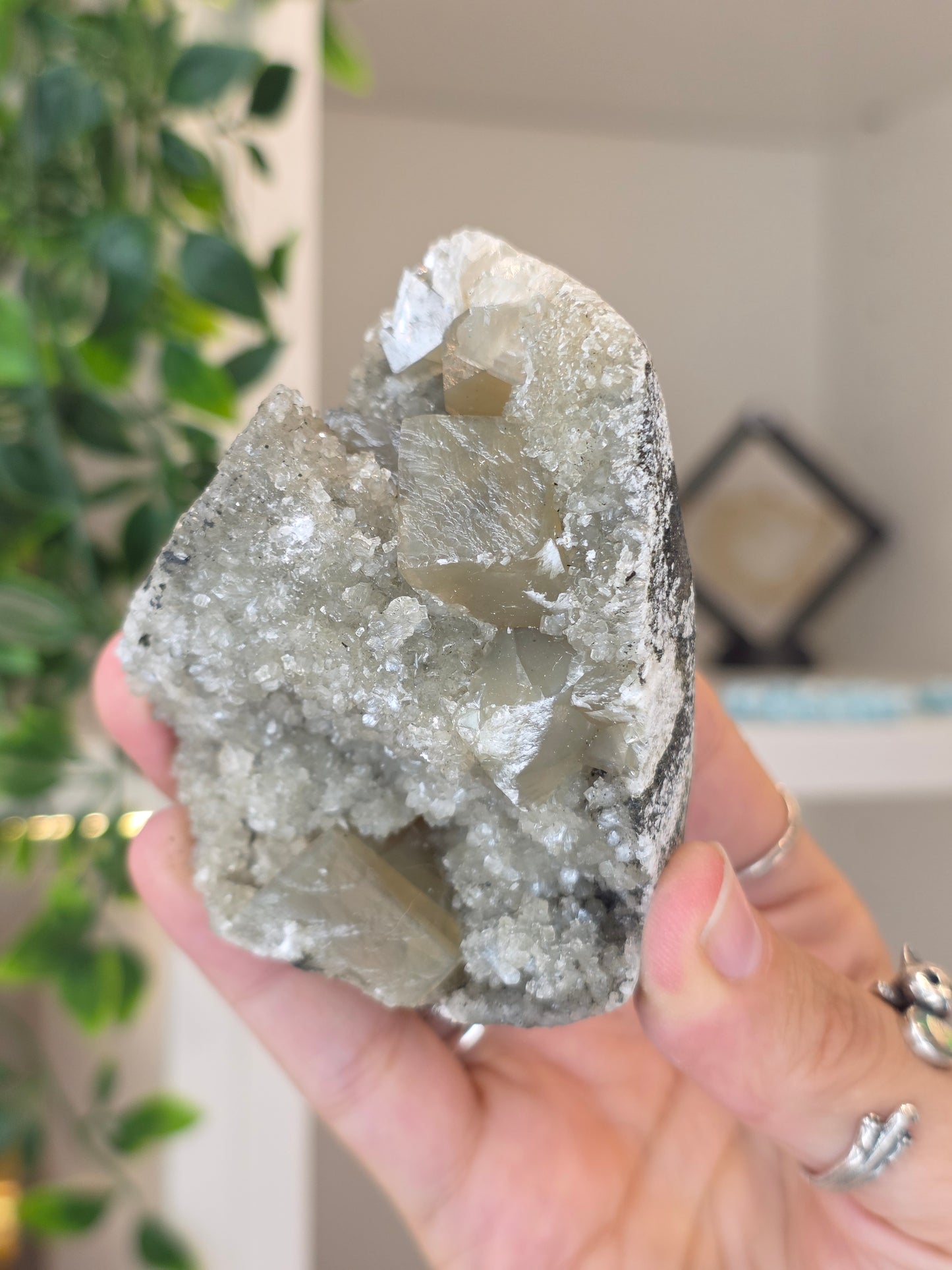 Honey Calcite Cubes on Druzy Sugar Calcite and Stilbite Matrix from Madhya Pradesh, India - V