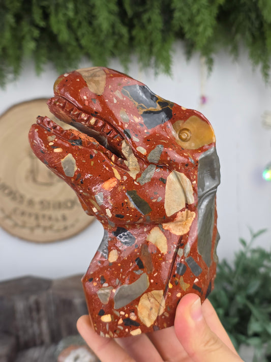Red Jasper / Red Pudding Stone T-Rex Dinosaur Carving