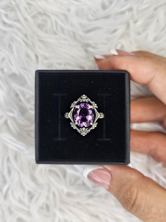 S925 Silver Adjustable Amethyst Ring - MAS0951