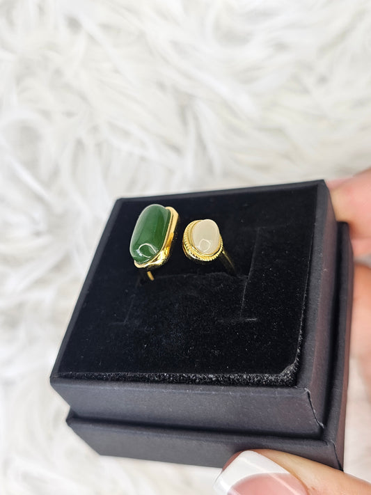 18ct Gold Plated S925 Silver Adjustable Jade Ring - MAS0912