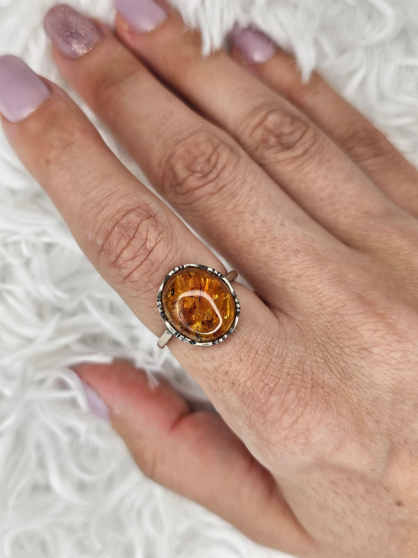 S925 Silver Adjustable Flower Amber Ring - MAS1040
