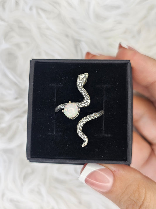 S925 Silver Adjustable Opal Snake Ring - MAS0918
