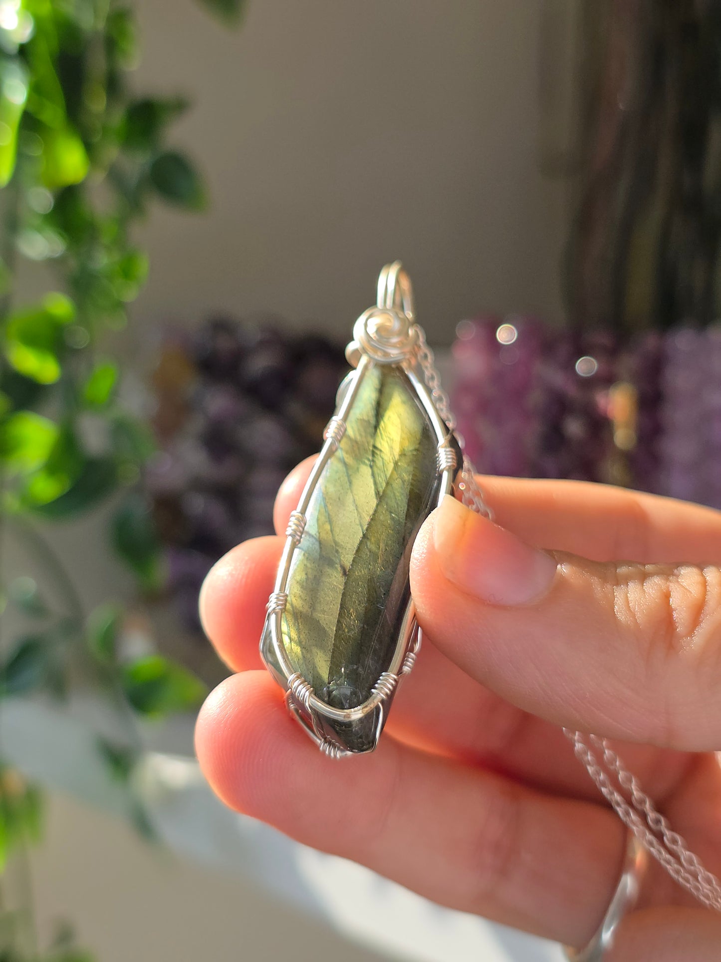 S925 Silver Labradorite Hand Wrapped Necklace - D