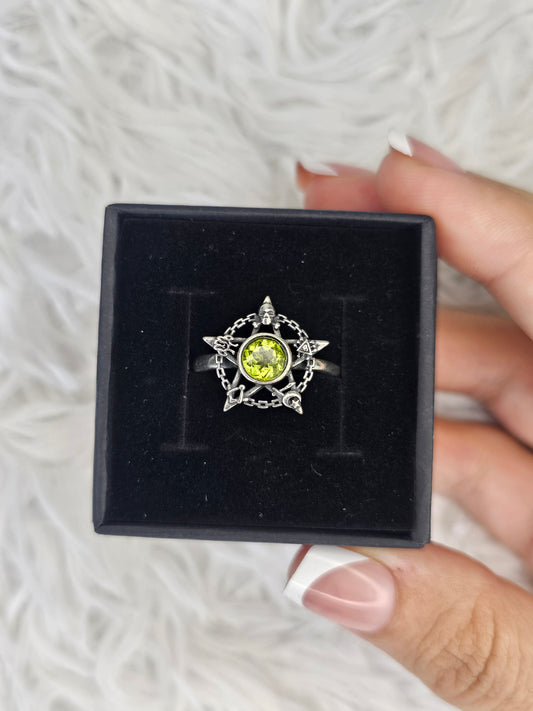 S925 Silver Adjustable Peridot Ring - MAS0940