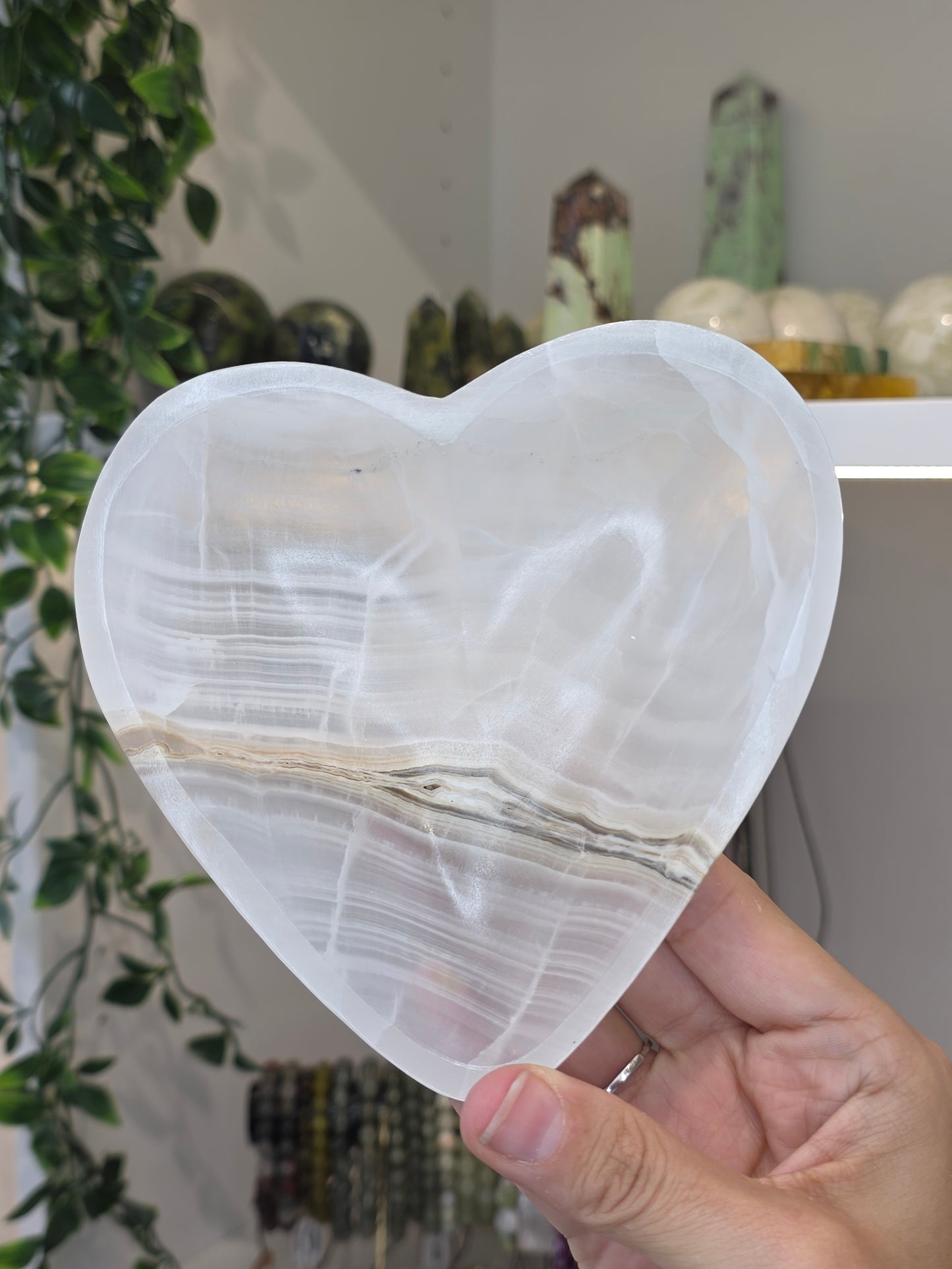 Mexican Onyx Heart Shape Bowl - White Calcite - B