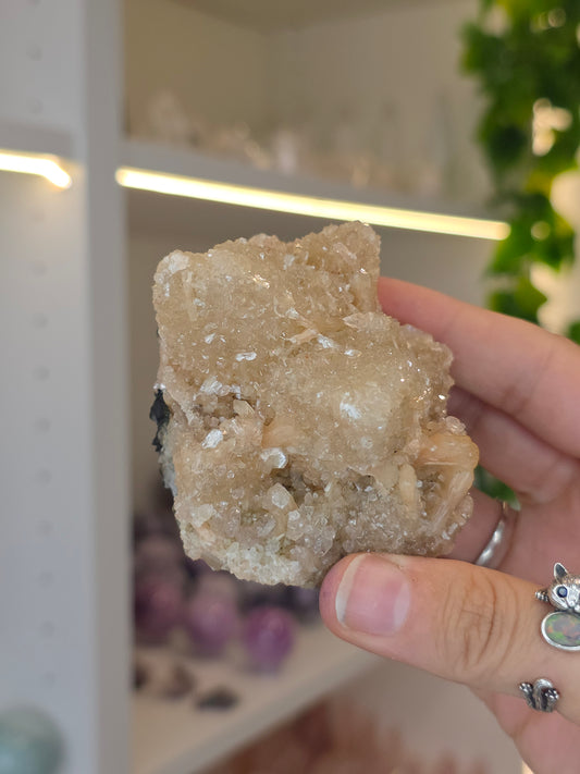 Sugary Dogtooth Calcite with Heulandite and Stilbite from Madhya Pradesh, India - M34
