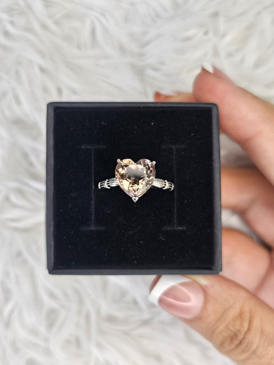S925 Silver Adjustable Ametrine Heart Ring - MAS0936