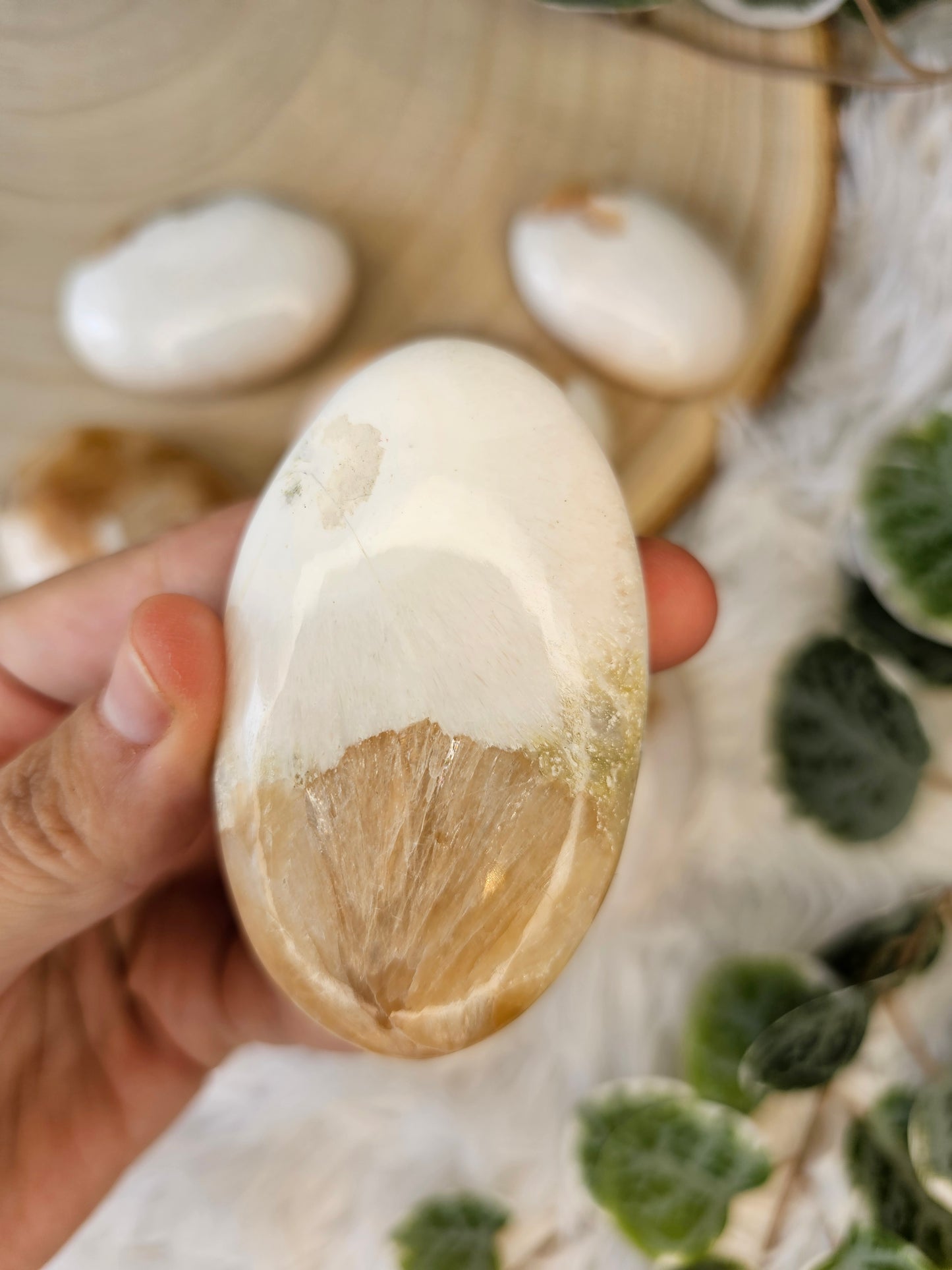 Stilbite with Scolecite Palm Stone - MAS0588