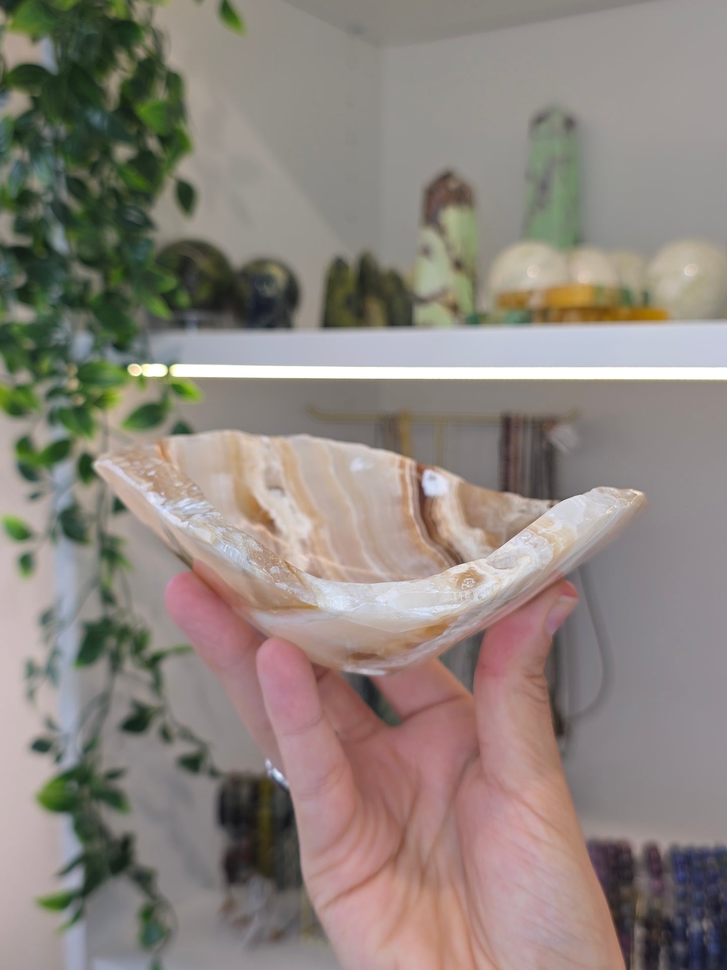Mexican Onyx Freeform Bowl - Honey Calcite - A