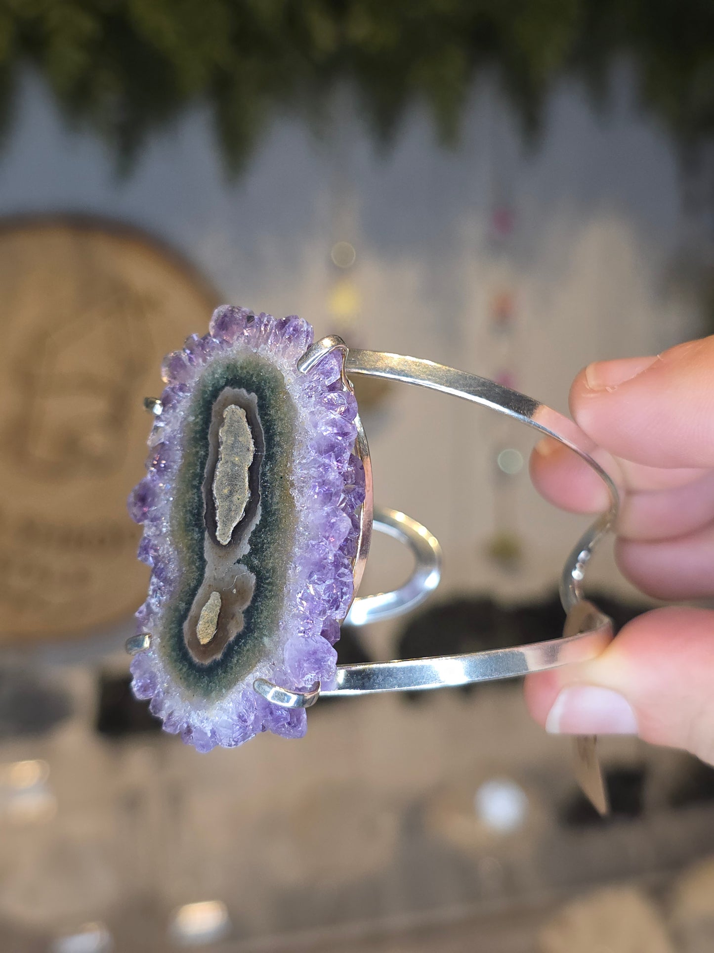 Brazilian Amethyst Stalactite Silver Plated Adjustable Bangle