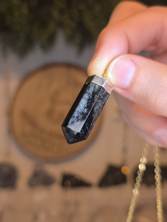 18ct Gold Plated Brazilian Silver Sheen Obsidian Necklace B