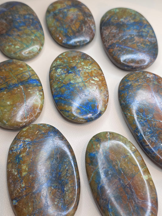 Rare Azurite in Yellow Quartz Palm Stones