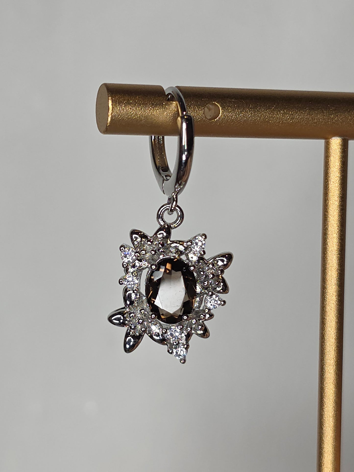 Smokey Quartz with Clear Quartz Flower Earrings with S925 Posts