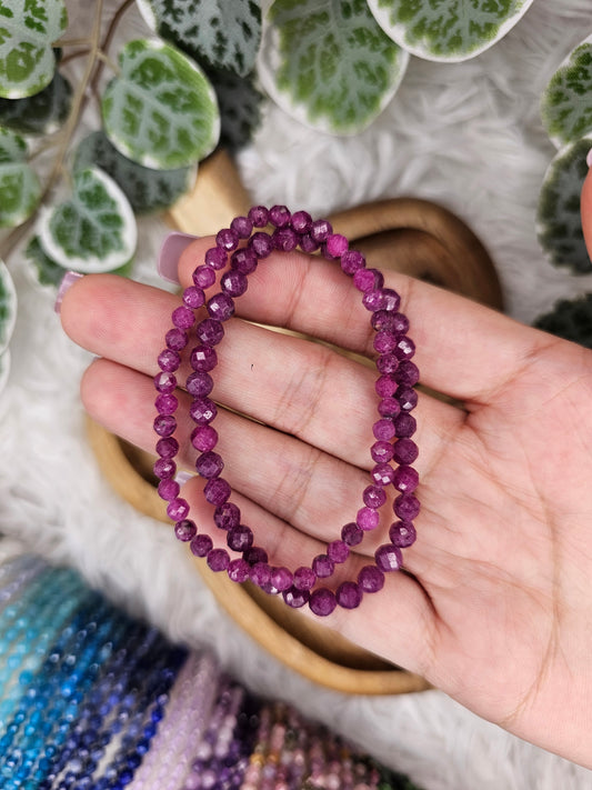 Purple Ruby 4mm Bead Bracelet - MAS1009