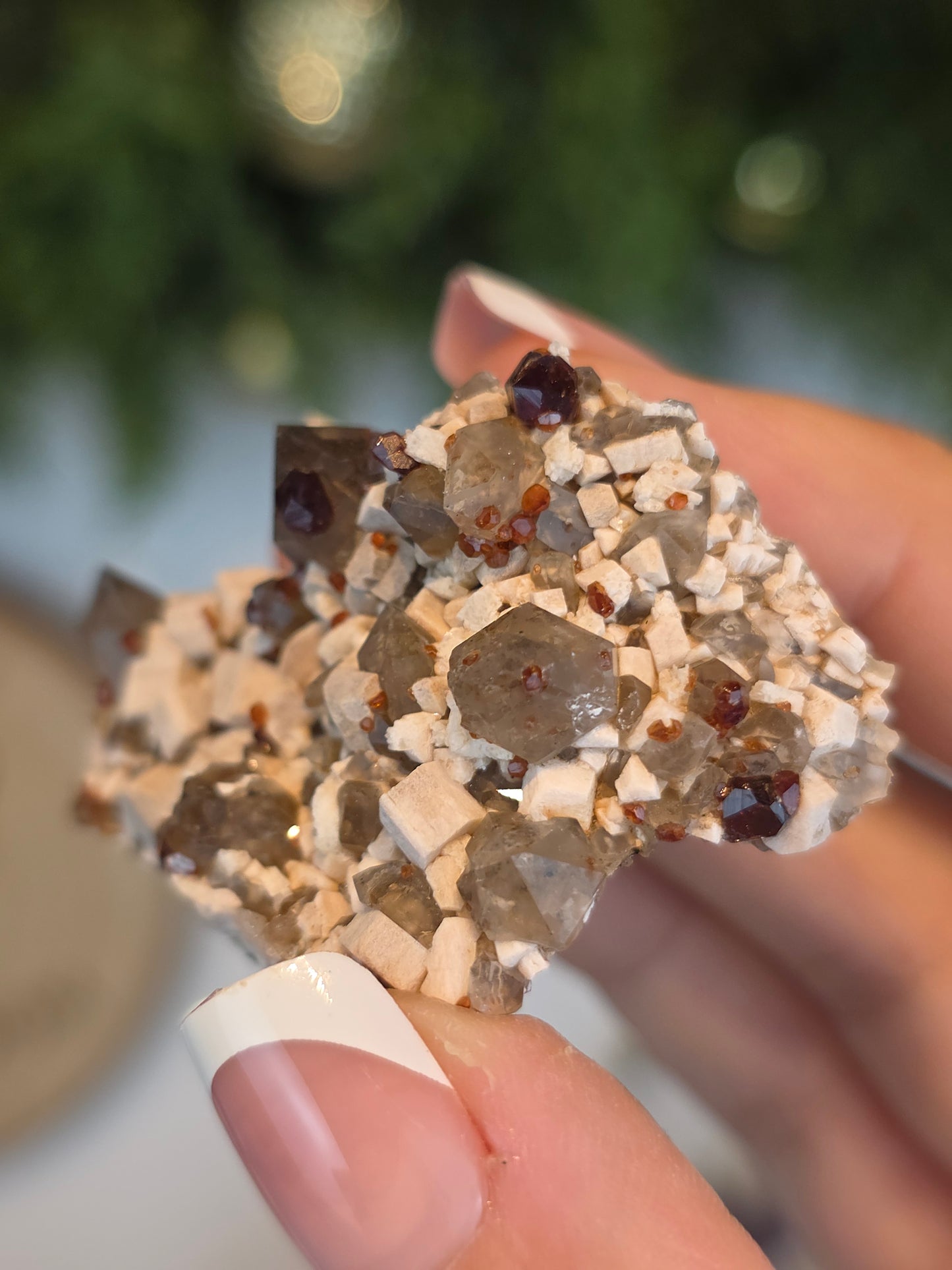 Garnet and Smokey Quartz on Feldspar from Tongbei Mine, Fuijian, China  - MAS6109