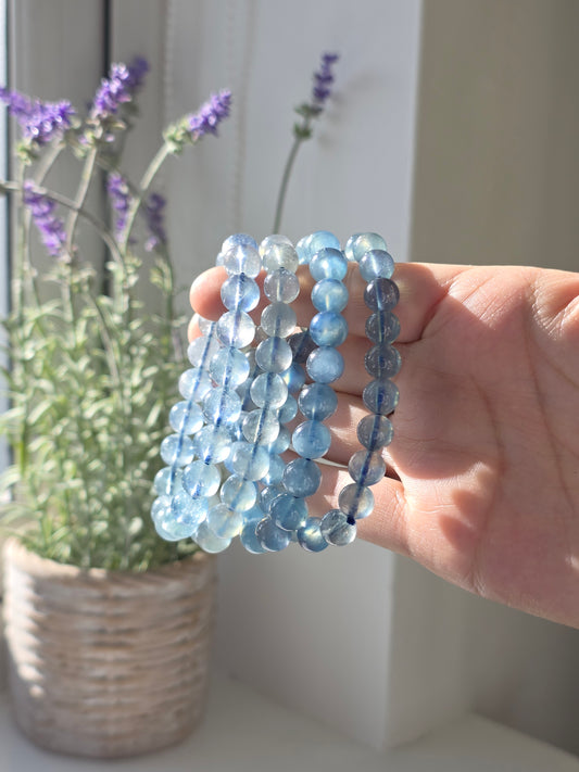HQ Aquamarine - Round Bead Bracelet 9mm