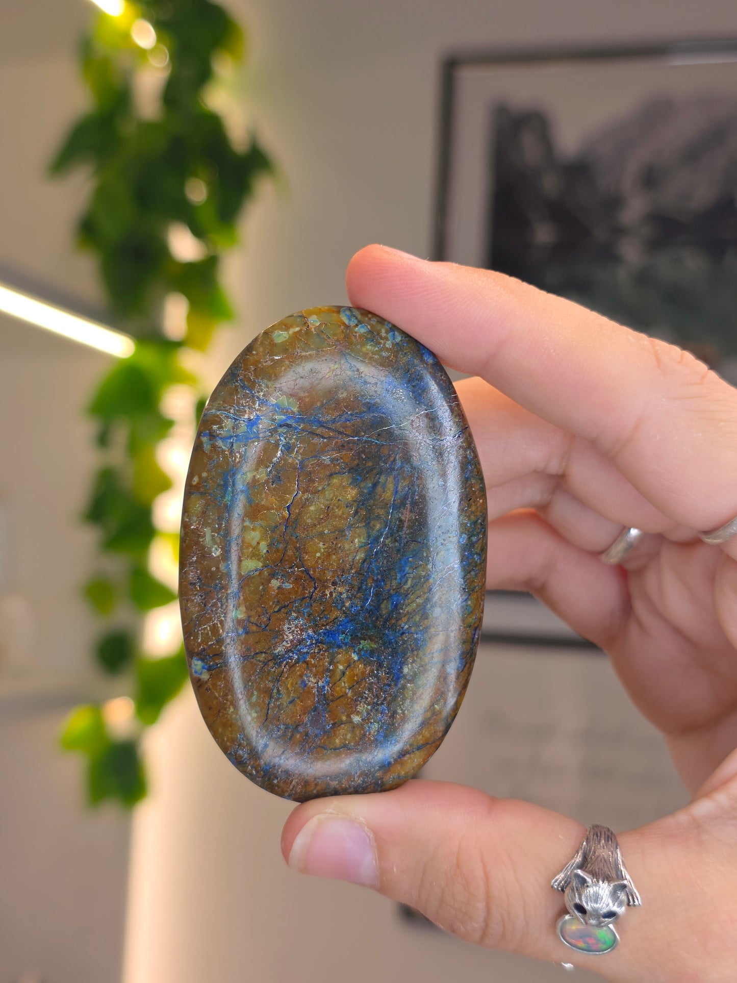 Rare Azurite in Yellow Quartz Palm Stones
