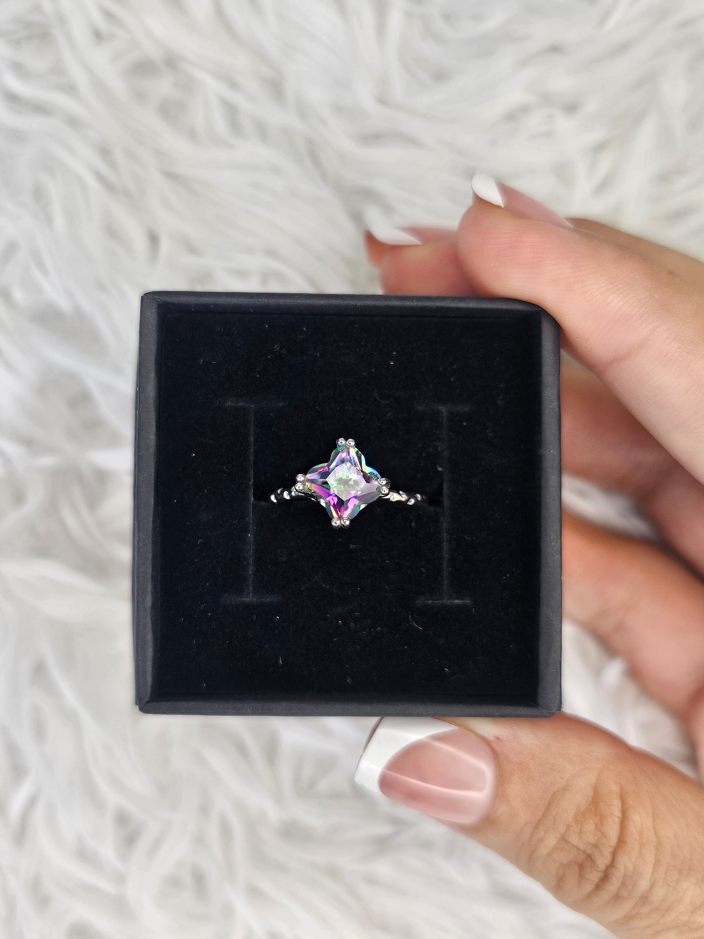 S925 Silver Adjustable Rainbow Topaz Ring - MAS0934