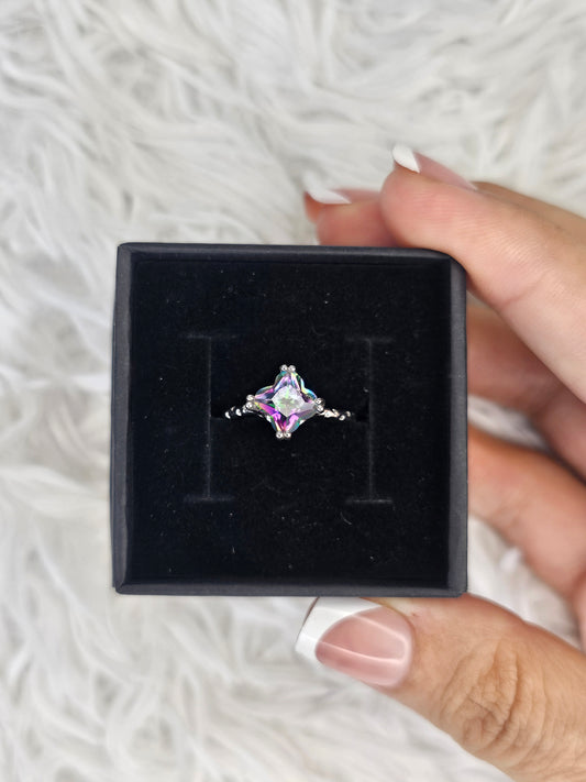 S925 Silver Adjustable Rainbow Topaz Ring - MAS0934