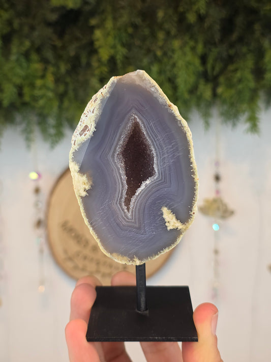 Brazilian Druzy Agate Geode in Stand