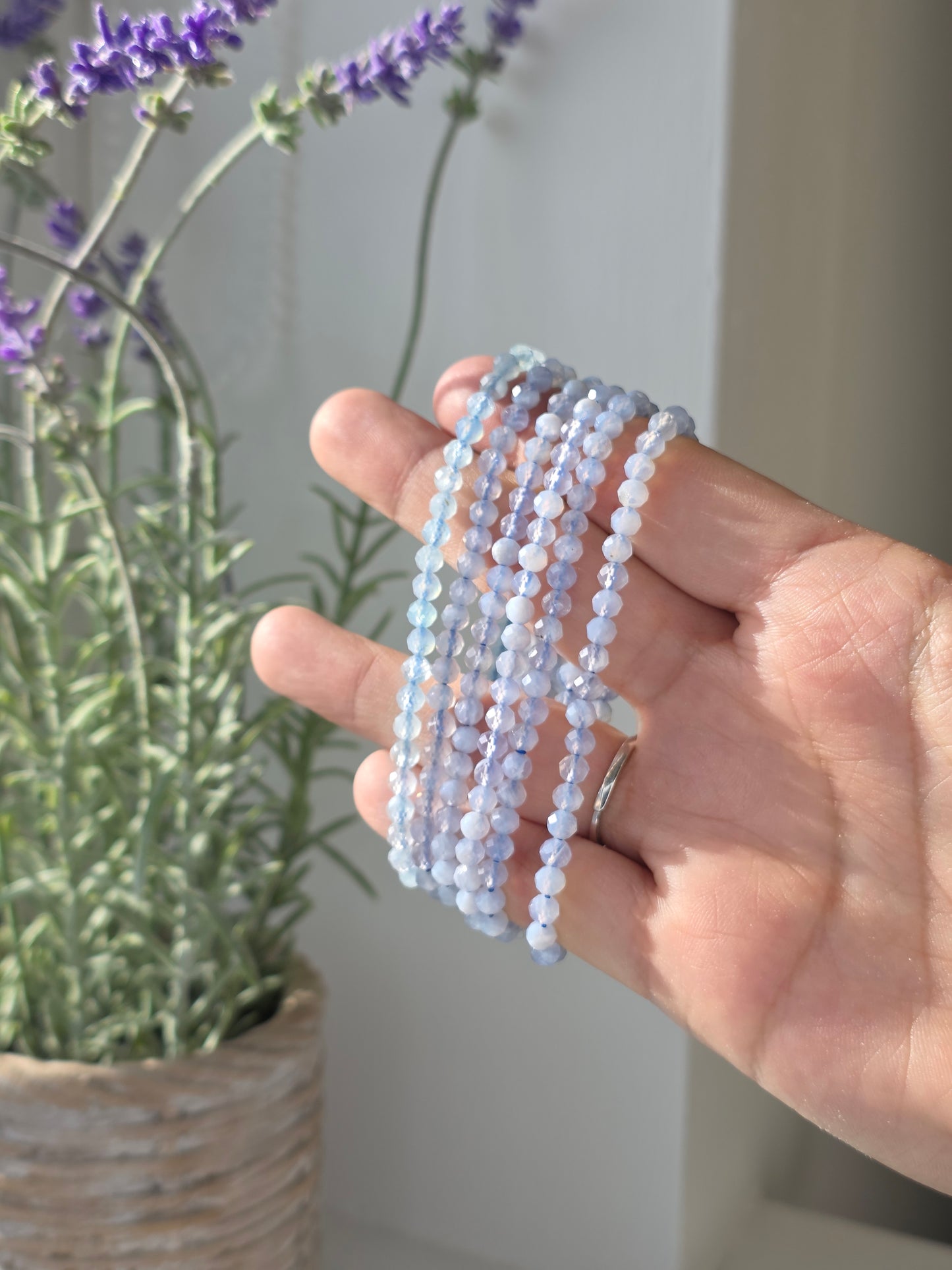 Blue Lace Agate - Round Facetted Bracelet 4mm
