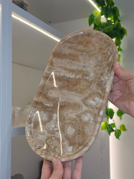 Amber calcite oval plate