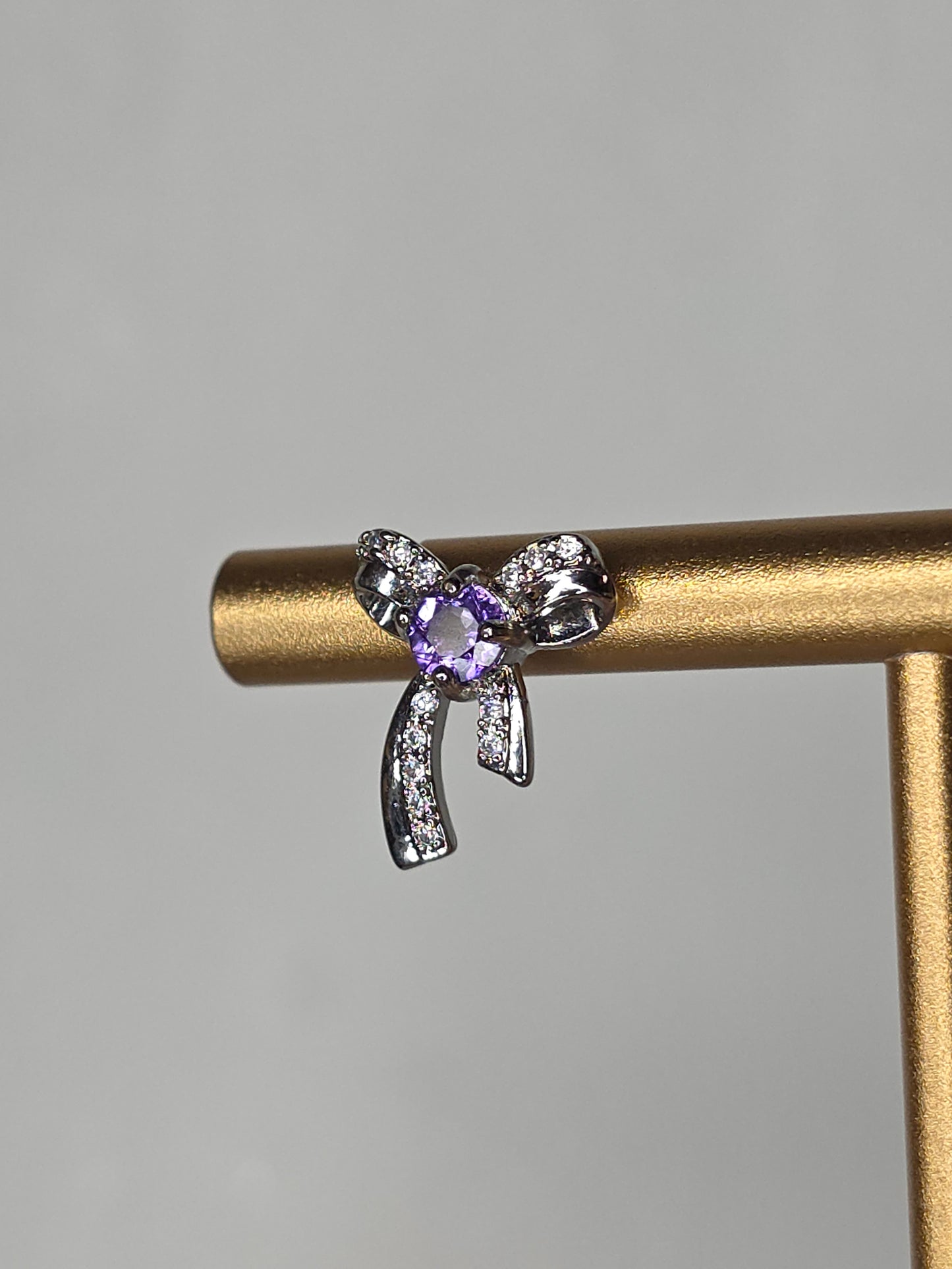Purple Clear Quartz Bow Earrings with S925 Posts