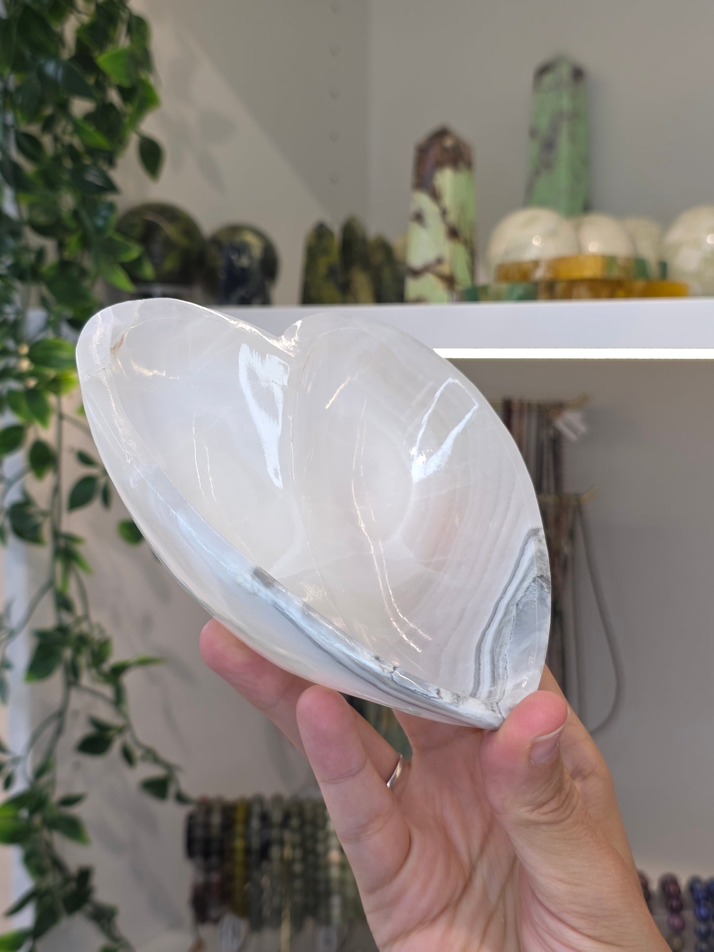 Mexican Onyx Heart Shape Bowl - White Calcite - A