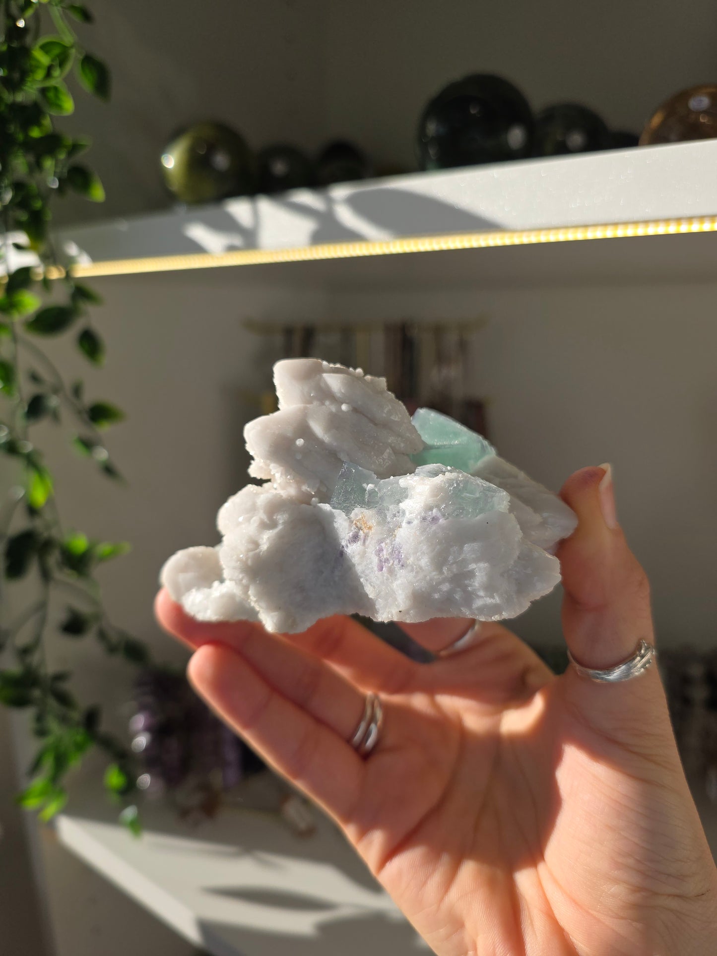 Blue Fluorite on Candle Quartz from Huanggang, Inner Mongolia