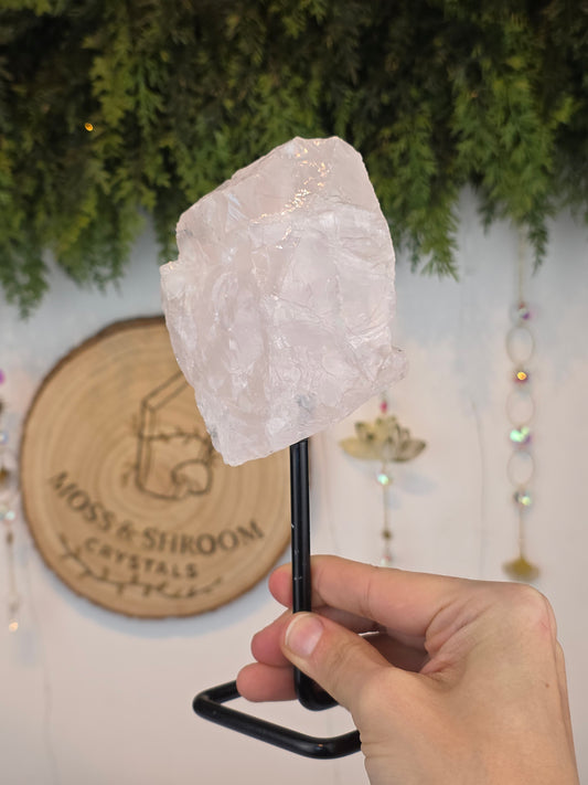 Raw Rose Quartz on Stand