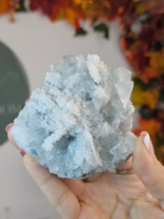 Icy Blue Fluorite with Sugar Calcite and Galena C - MAS1684