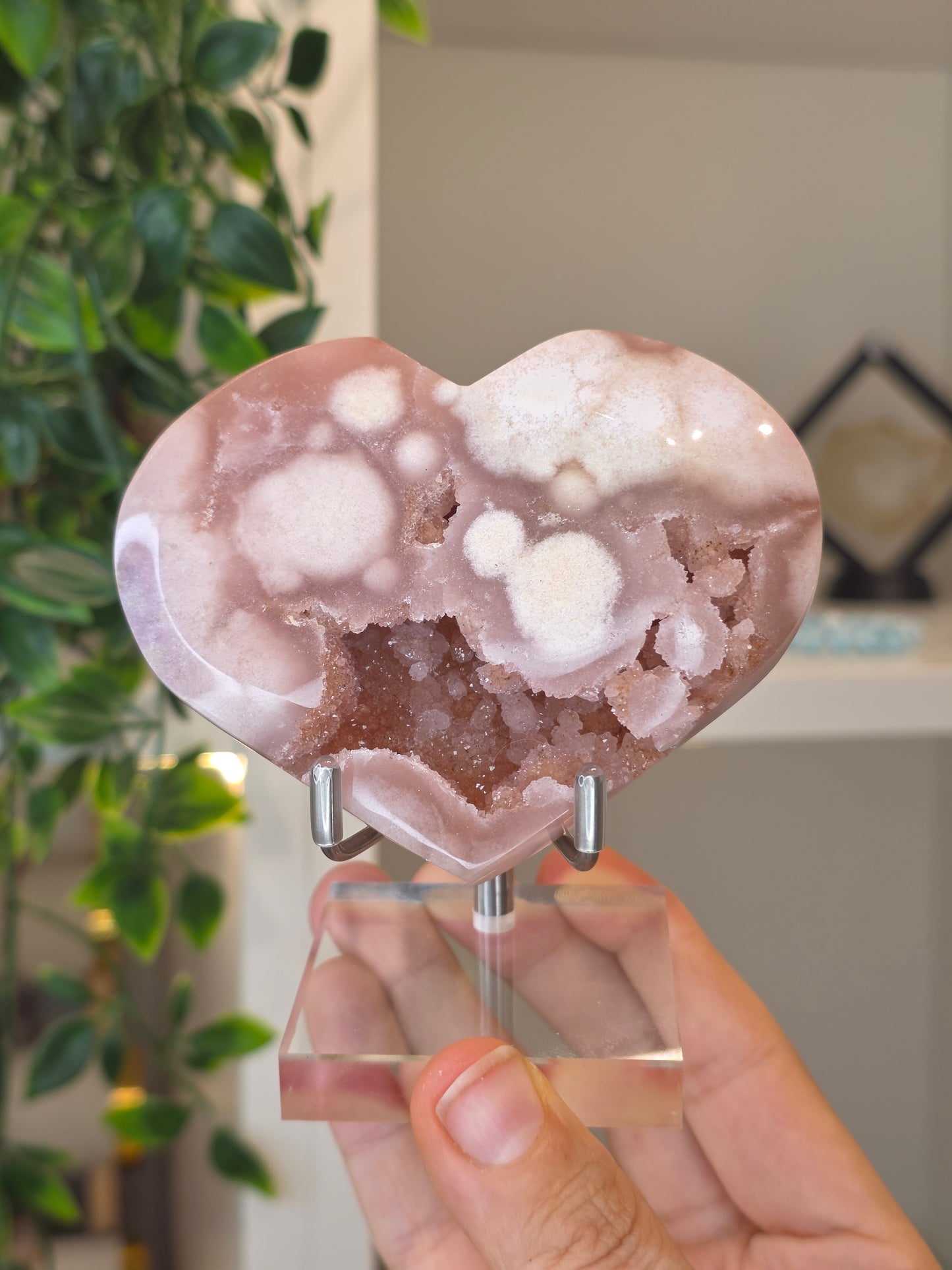 High Grade Madagascan Pink Amethyst Heart (with stand) - C